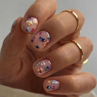Thumbnail for 24Pcs Spring Nude Pink Press on Nails Short Square - SHANRUN Fake Nails Press ons with Flowers Design False Nails Full Cover Acrylic Artificial Nail Art Kit Glue on Nail for Women Manicure Supplies