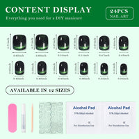 Thumbnail for Dark Green Cat Eye Extra Short Press on Nails Square, Petite Short Square Glue on Nails for Women Gift, Smile Light Green Metallic Glitter Glossy Reusable Gel Press on Acrylic Fake Nail with Designs | Premium Nail Wraps