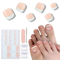 Thumbnail for VOTACOS Nail Polish Strips for Toes, No UV Needed, Toe Nails Stickers White Flower French Toenail Gel Nail Strips Pedicure Full Nails Wraps for Women with 1 Wooden Stick, 1 Nail File & 2 Prep Pad