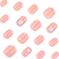 Thumbnail for French Nude Press On Nails Short Square, Summer Fake Nails with White French Tip and 3D Daisy Flower Design, Glossy Gel Finish Acrylic Nails, Natural Reusable Glue On Nails Kit for Women, 24 Pcs