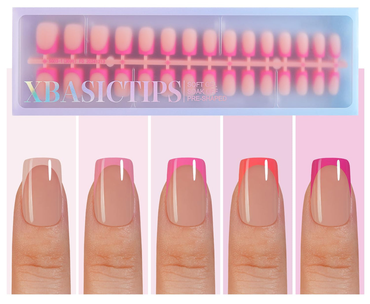 Misssix XBASICTIPS French Tip Press On Nails, 150Pcs Pink Press On Nails Short Square, French Soft Gel Nail Tips, Pre-shaped No Need to File 3 in 1 Tips, Fake Nails for Nail Art DIY Designs 15 Sizes