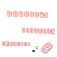 Thumbnail for French Nude Press On Nails Short Square, Summer Fake Nails with White French Tip and 3D Daisy Flower Design, Glossy Gel Finish Acrylic Nails, Natural Reusable Glue On Nails Kit for Women, 24 Pcs
