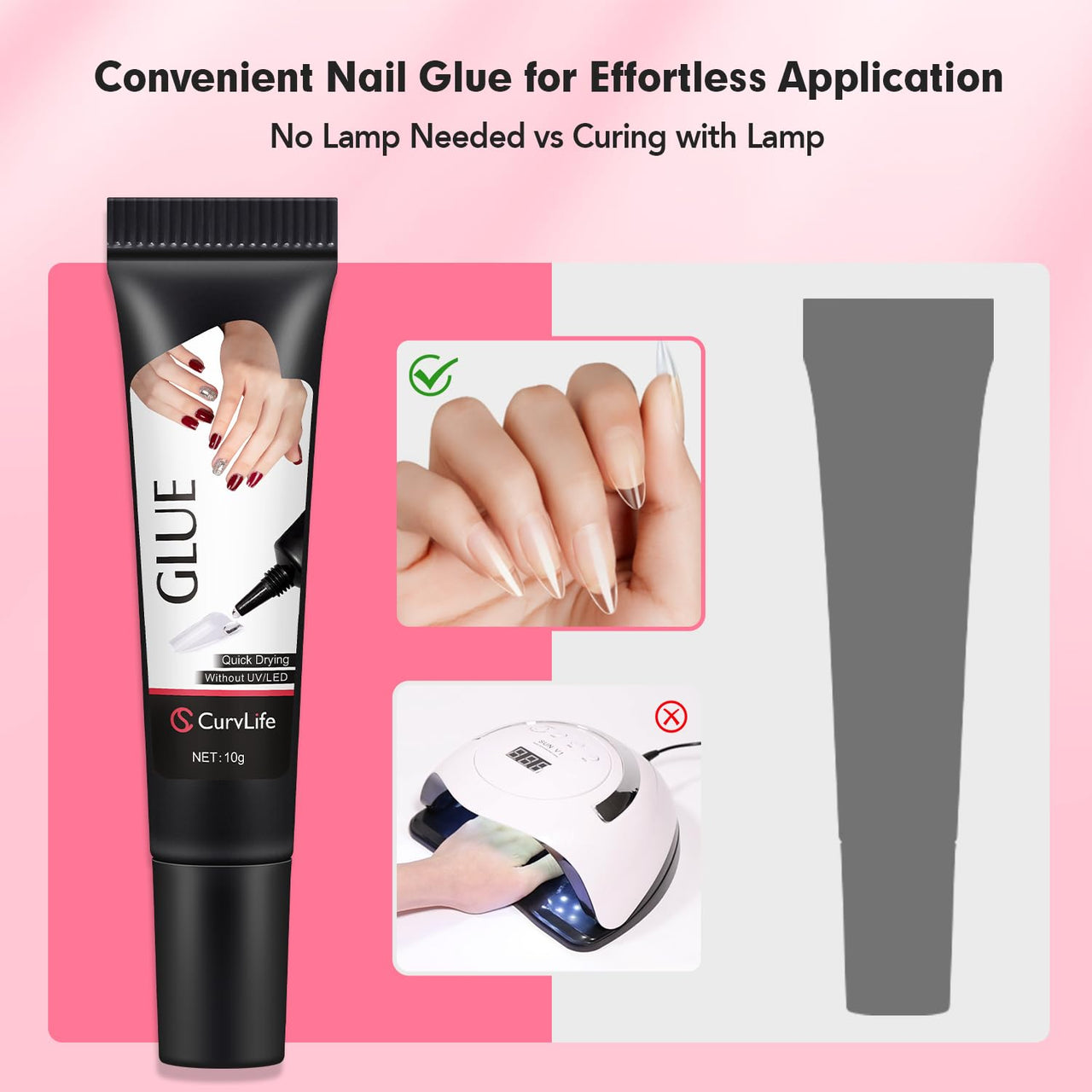 Curvlife Newly Upgraded Quick Drying 10g Semi Solid Nail Glue with 10ml Remover for Press On Nails Tips No Need for UV Lamp Long Lasting Fake Acrylic Nails Kit Glue Gel
