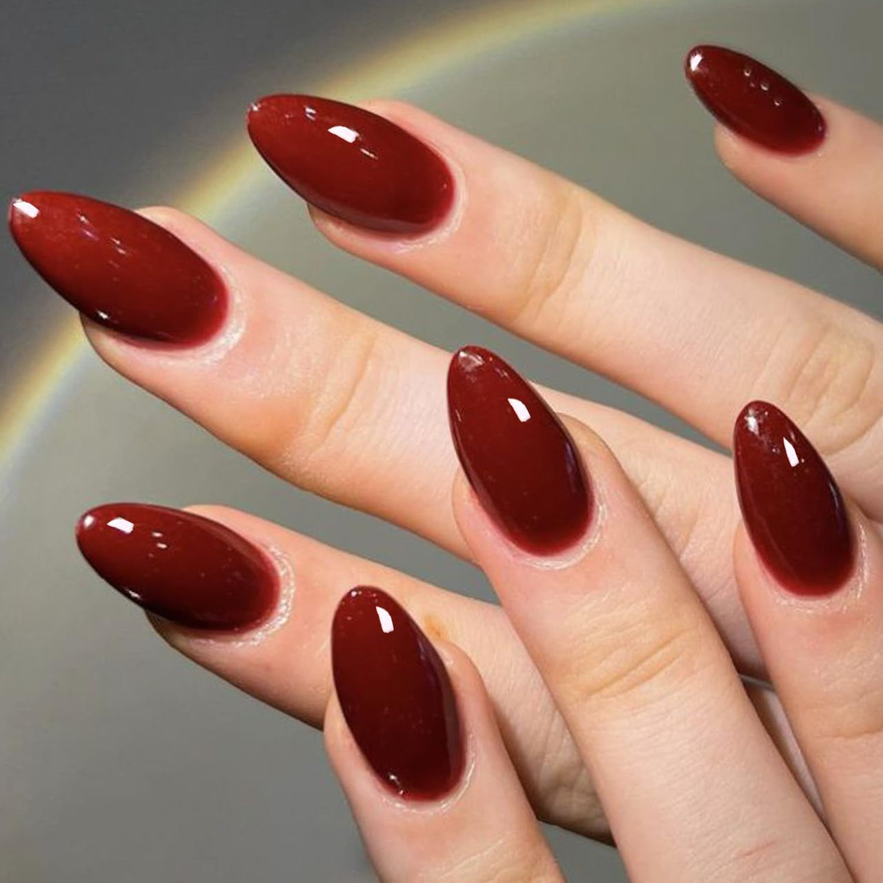 GLAMERMAID Cherry Red Press on Nails Medium Almond, Handmade Jelly Soft Gel Dark Red Glue on Nails Stiletto, Burgundy Emo Fake Nails Short Oval, Reusable Acrylic Stick on False Nails Kit for Women | Premium Nail Wraps - Premium Nail Wraps, Salon-Quality, Easy Application