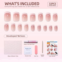 Thumbnail for QQPPOLIU Gel Press on Nails - Square, Short, Glue on Nails - (Glossy, Lipstick, White French Tip)