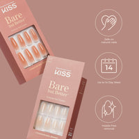 Thumbnail for KISS Bare but Better Press On Nails, Glossy Pink, Short Length, Square Shape, 28 Fake Nails, Pink Gel Nail Glue Net Wt. 2g (0.07 Oz.), Mini Nail File, & Manicure Stick | Premium Nail Wraps