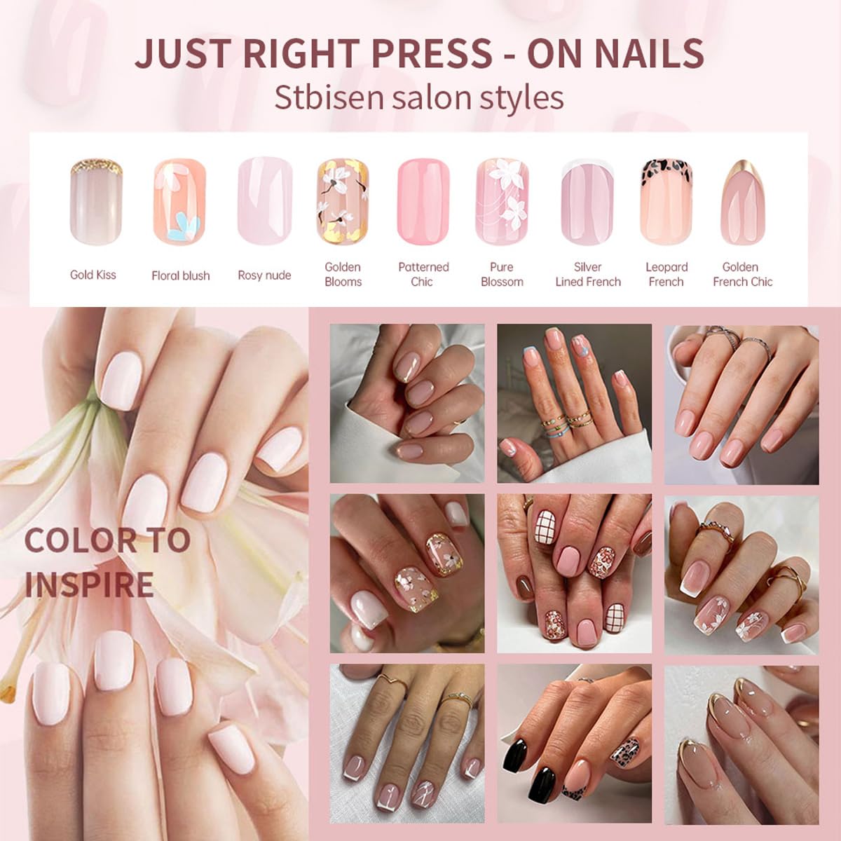 Spring Press On Nails Short Square, Nude Fake Nails with White French Tips Delicately Adorned with White Floral Accents, Glossy Gel Finish Acrylic Nails Press Ons Short Thick Natural Glue On Nails Kit