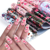 Thumbnail for Retro Flower Nail Art Foil Transfer Nail Nail Wraps, Holographic Rose Flowers Starry Sky Design for Nails, 10pcs