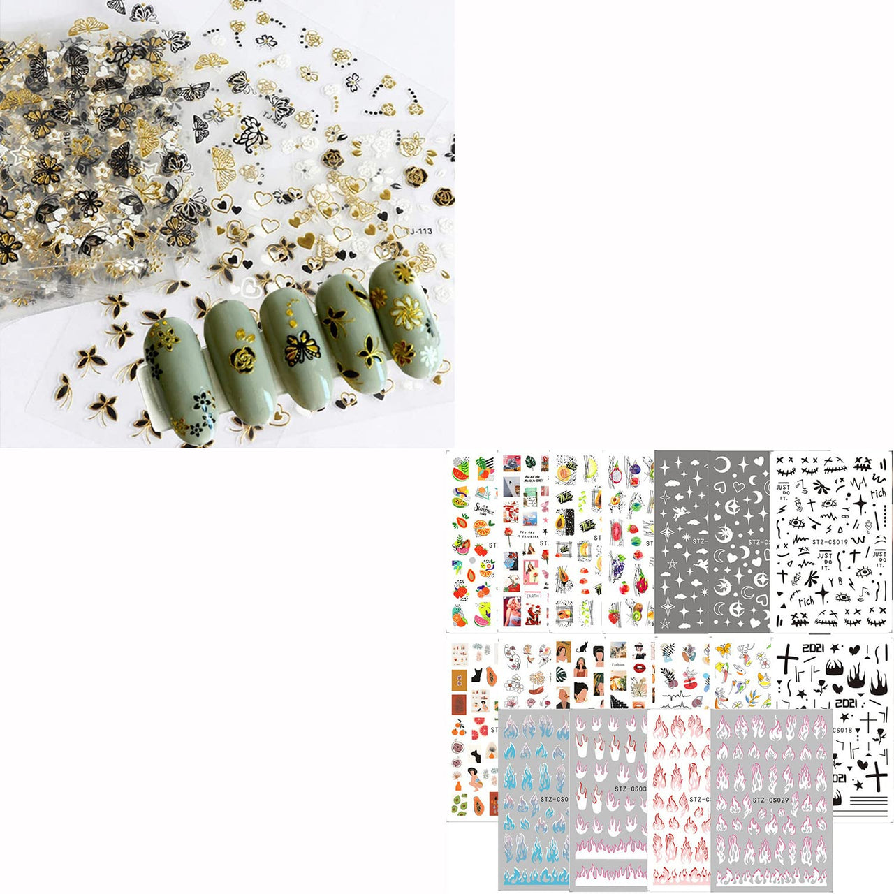 30 Sheets Gold Nail Nail Nail Wraps and 18 Sheets Colorful Nail Nail Nail Wraps