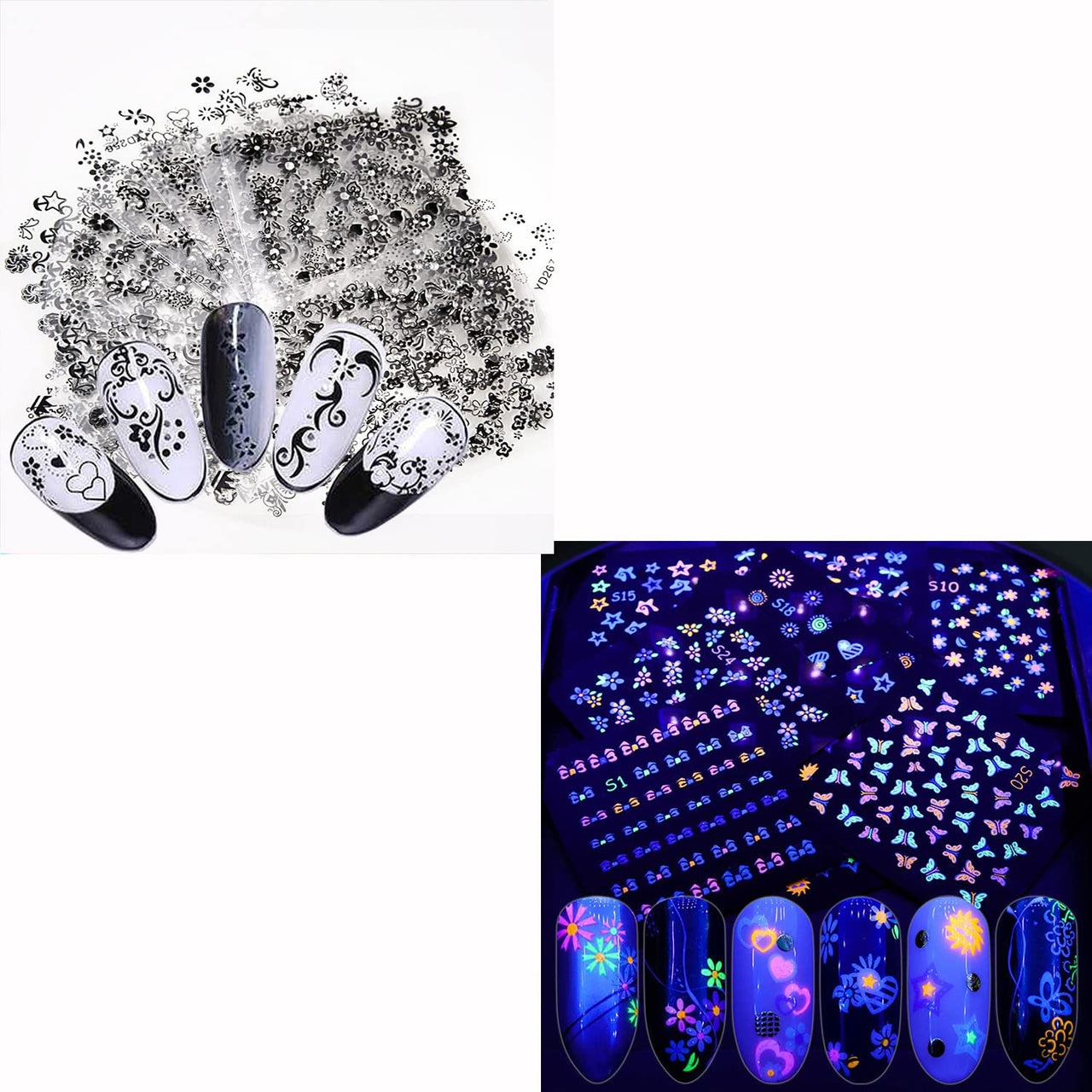 30 Sheets Black Nail Nail Nail Wraps and 24 Sheets Fluorescent Nail Nail Nail Wraps
