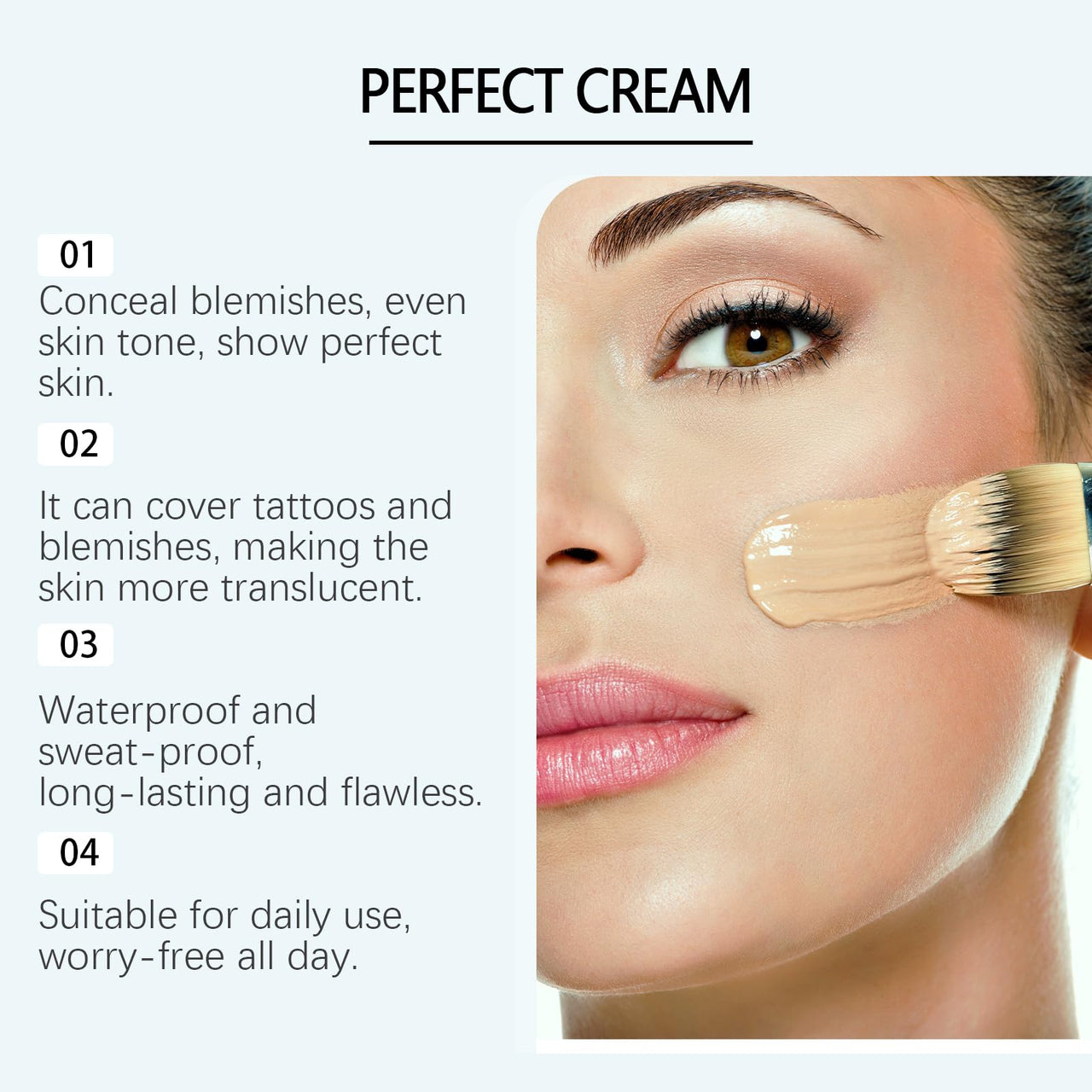 CC Cream Long-Lasting Foundation, All-Over Complexion Perfector, Face & Body Coverage Perfector, Full Coverage Concealer Cream, 2.82 Oz