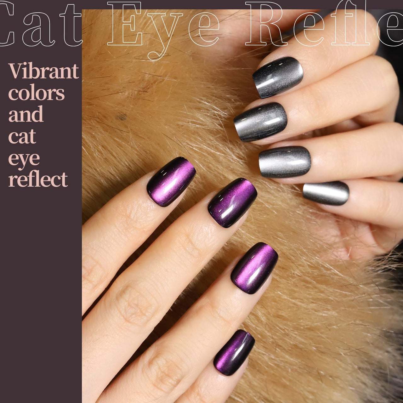 FANDAMEI Cat Eye Press On Nails, 6 Colors Press On Nails Short Square, Natural Fake Nails Fine Diamond Shine, Glossy Ombre, Cat Eye Press on Nails for Women with Salon Quality, Press on Nails Kit