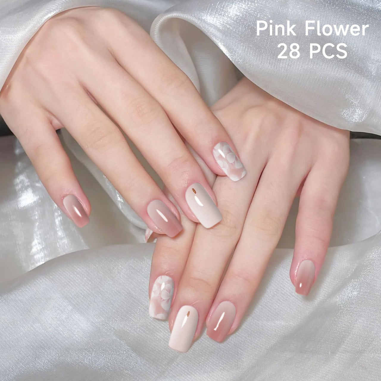 DUKASOU Semi Cured Gel Nail Strips | 28 pcs Gel Nails Strips Work with Any UV Lamps, Long Lasting UV Nail Nail Nail Wraps for Women DIY Nails Nail Wraps(Pink Flower)