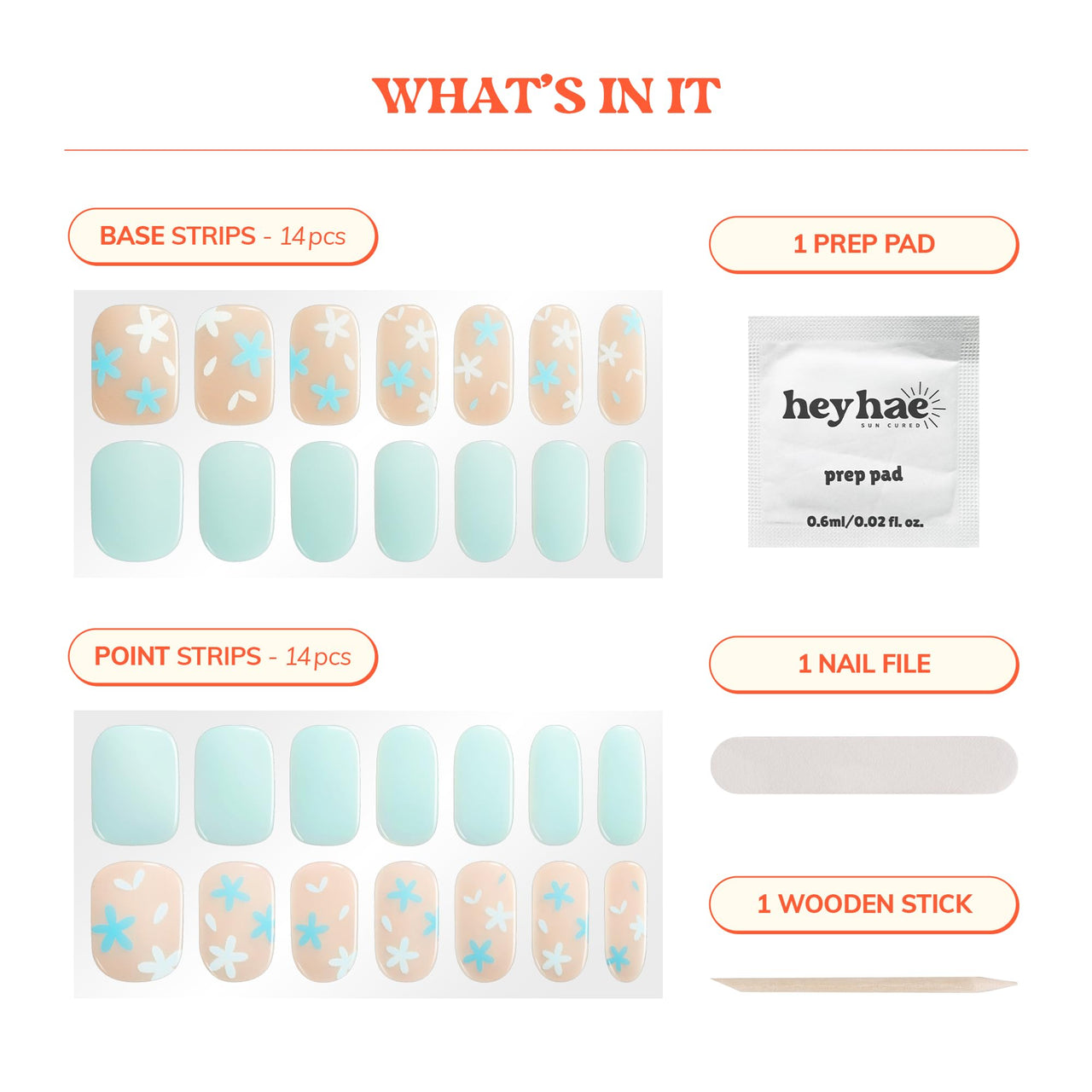 Heyhae Semi Cured Gel Nail Strips | No LED Lamp Needed | Spring, Marble, Pink | Easy Apply & Remove, Salon Quality | Includes 28 Strips, 1 Prep Pads, Nail File & Wooden stick - Hey, Daisy Days