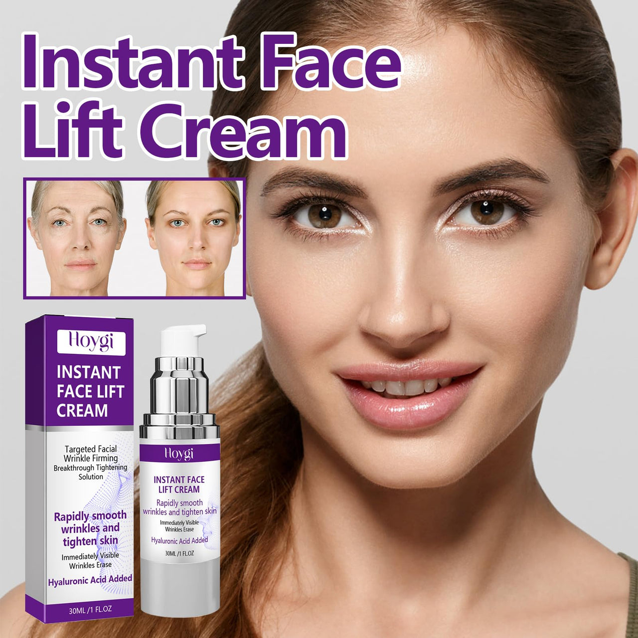 kunier Instant Face Lift Cream - Anti-Wrinkle & Firming Moisturizer with Hyaluronic Acid, Vitamin E & Collagen - Tightens Skin, Reduces Fine Lines - 1 Fl Oz