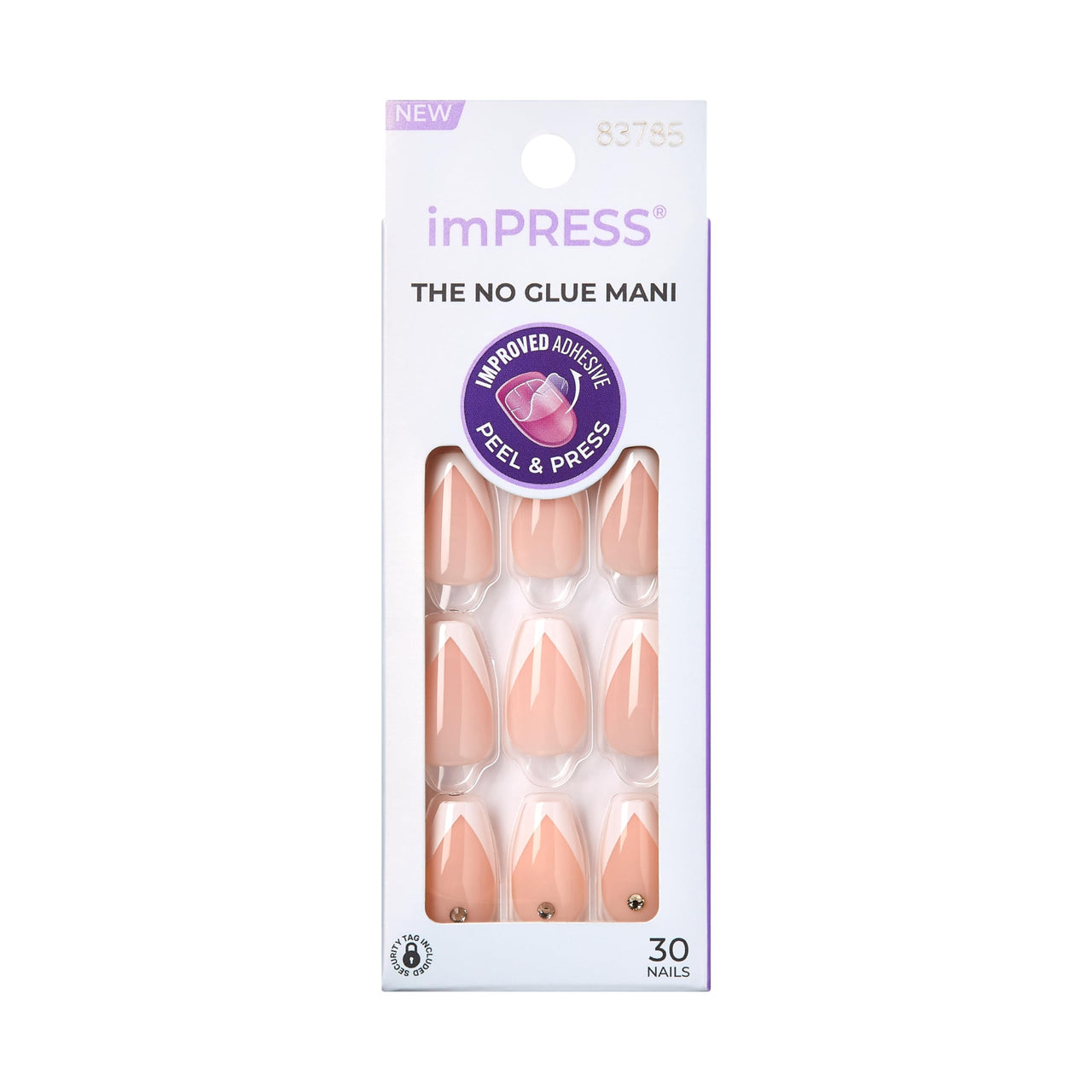 imPRESS KISS Press-On Manicure, Nail Kit, PureFit Technology, Medium Length Press-On Nails, 'So French', Includes Prep Pad, Mini Nail File, Cuticle Stick, and 30 Fake Nails