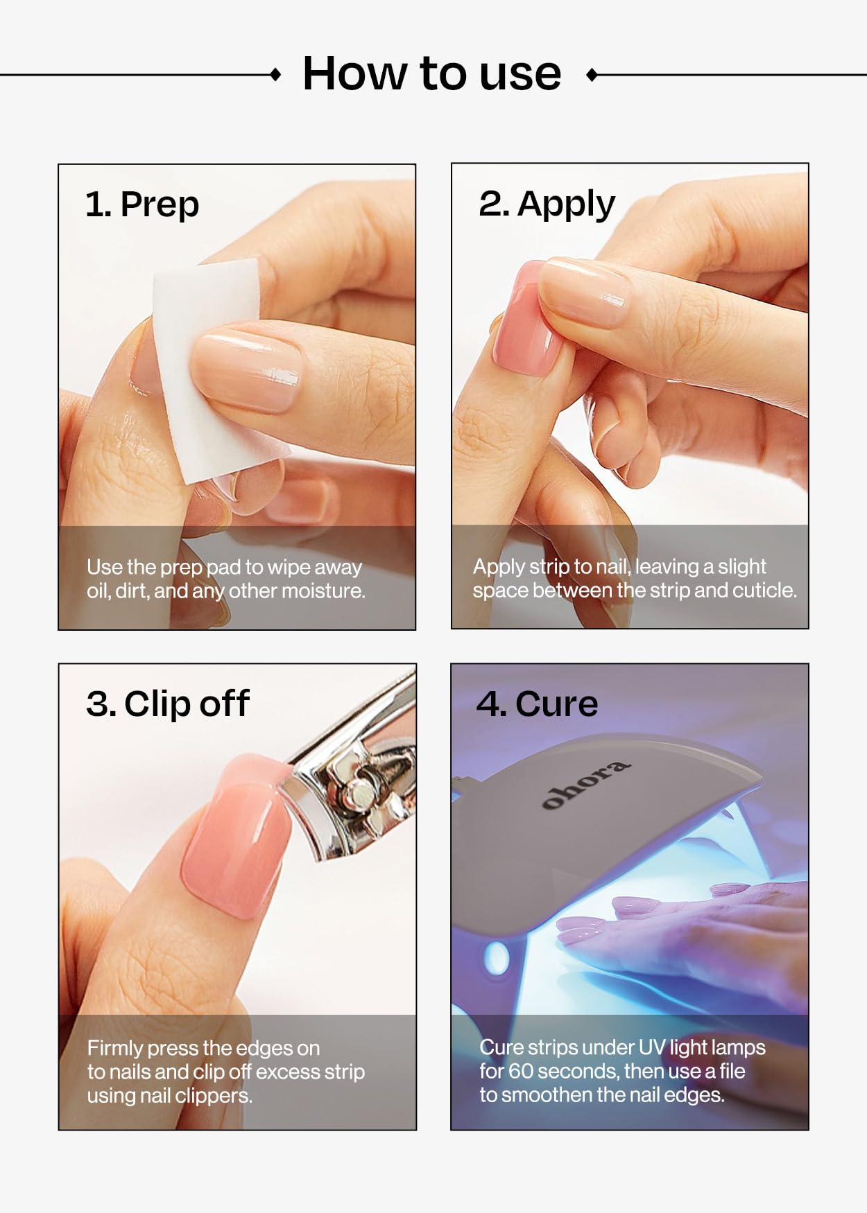 ohora Semi Cured Gel Nail Strips (N Dancing Flower) - White Works with Any UV/LED Lamps, Salon-Quality, Long Lasting, Easy to Apply & Remove - Includes 2 Prep Pads, Nail File & Wooden Stick