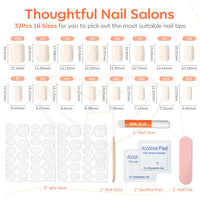 Thumbnail for Modelones White Press on Nails, Short Square Fake Nails, Reusable Nail Kit with Nail Glue Adhesive Tabs Mini Nail File, Nails Press Ons 32Pcs16 Sizes, Women Girl Gift