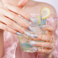 Thumbnail for DANNI & TONI Semi Cured Gel Nail Strips Ocean Blue (Verdant Whisper) Magnetic Silver Cat Eye Gel Nail Nail Wraps Flowers 28 Nail Nail Wraps