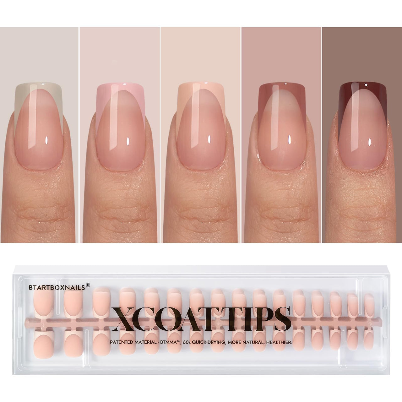 Btartboxnails Xcoattips Press On Nails Fre gel nail wraps – french long – CrazyGels