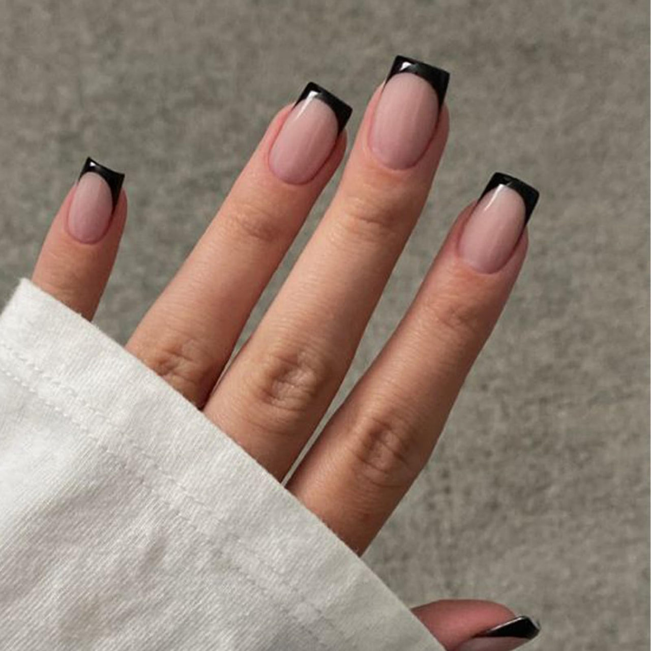 Modelones Black French Tip Press on Nails Short, Square Fake Nails, Reusable Nail Kit with Nail Glue Adhesive Tabs Mini Nail File, Nails Press Ons 32Pcs 16Sizes, Women Girl Gift | Premium Nail Wraps - Premium Nail Wraps, Salon-Quality, Easy Application