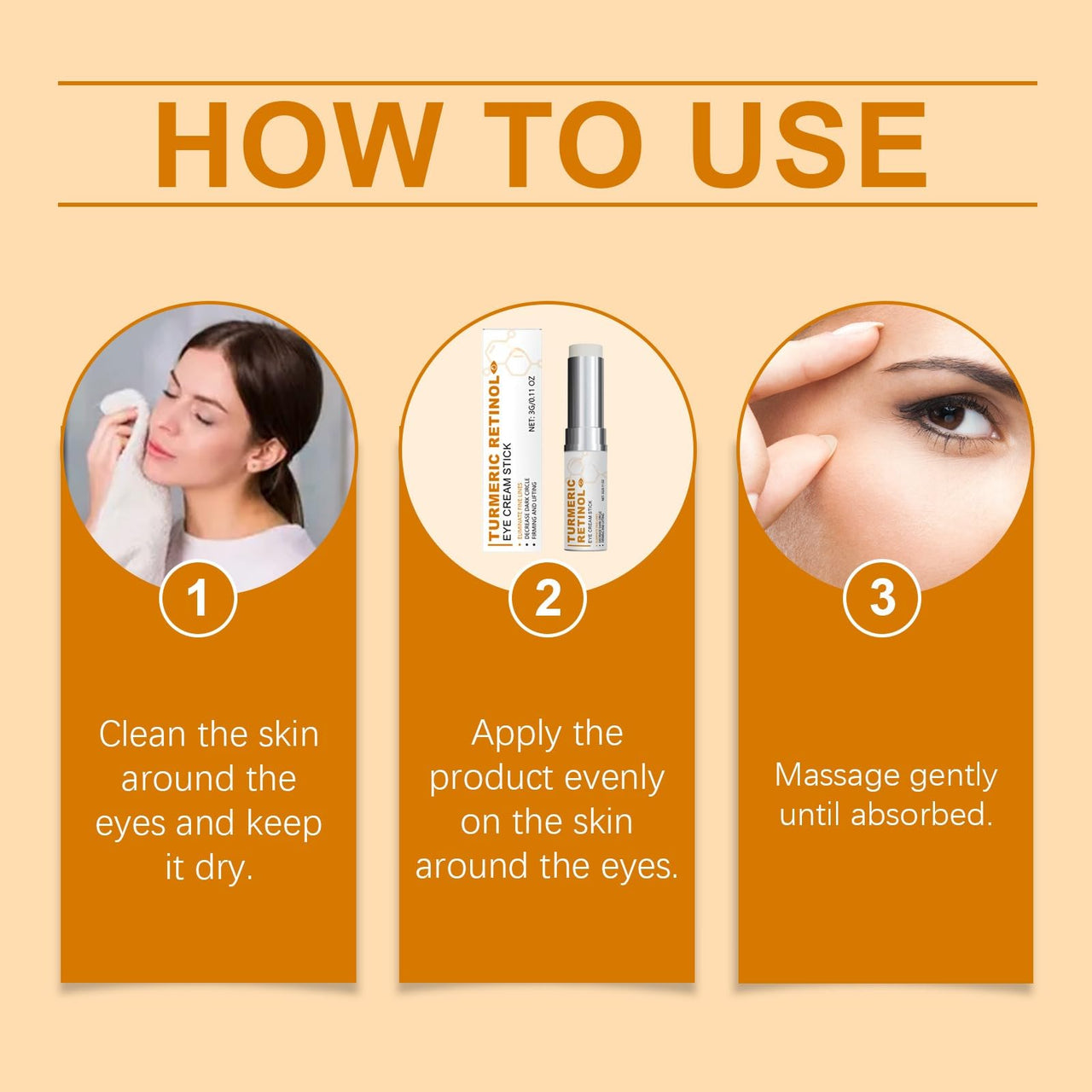 BAYUELSWU Turmeric Retinol Eye Stick, Eye Bags Stick, Anti Aging Eye Balm Stick, Moisturizes Hydrating Under Eye Brightener Stick, Reduces Puffiness