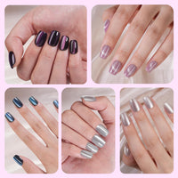 Thumbnail for 150Pcs Cat Eye Press on Nails Short Square, Plauva Soft Gel Fake Nails, Glossy Glitter Cat Eye Nail Tips for Women and Girls Stick On Nails in 15 Sizes