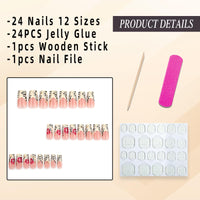 Thumbnail for Jremg Leopard Print French Tip Press on Nails Long Square Fake Nails with 3D Gold Pearl Designs Glossy Red Flower Full Cover Glue On Nails Reusable Coffin Autumn Winter False Nails for Women 24Pcs | Premium Nail Wraps