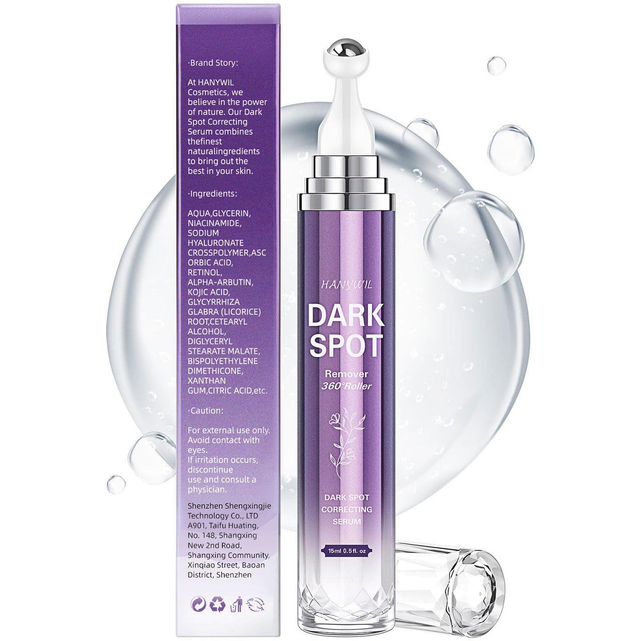 HANYWIL Dark Spot Remover for Face and Body, Dark Spot Corrector Serum, Age Spot Sun Spot Freckles Brown Spot Remover, Melasma Treatment, Skin Care Face Serum with Roller (0.5 Fl Oz)