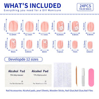 Thumbnail for French Nude Press On Nails Short Square, Summer Fake Nails with White French Tip and 3D Daisy Flower Design, Glossy Gel Finish Acrylic Nails, Natural Reusable Glue On Nails Kit for Women, 24 Pcs