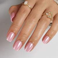 Thumbnail for SHANGMENG Pink Chrome Press on Nails Square - Soft Gel Press on Nails Short for Women Gift, Glossy Stick on Nails with Glue in 16 Sizes - 32 Reusable Fake Nails, Aurora Light Pink | Premium Nail Wraps