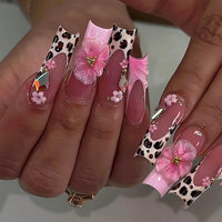 Thumbnail for Gleamrain Long Square Press on Nails French Tip Fake Nails with Flower Design False Nails Elegant Full Cover Nails for Women and Girls 24pcs