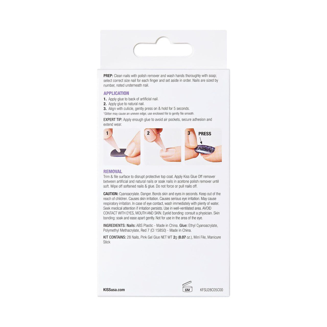 KISS Gel Fantasy, Press On Nails, Nail glue included, 'Temporary Feels', Gray, Short Size, Squoval Shape, Includes 28 Nails, 2g Glue, 1 Manicure Stick, 1 Mini file