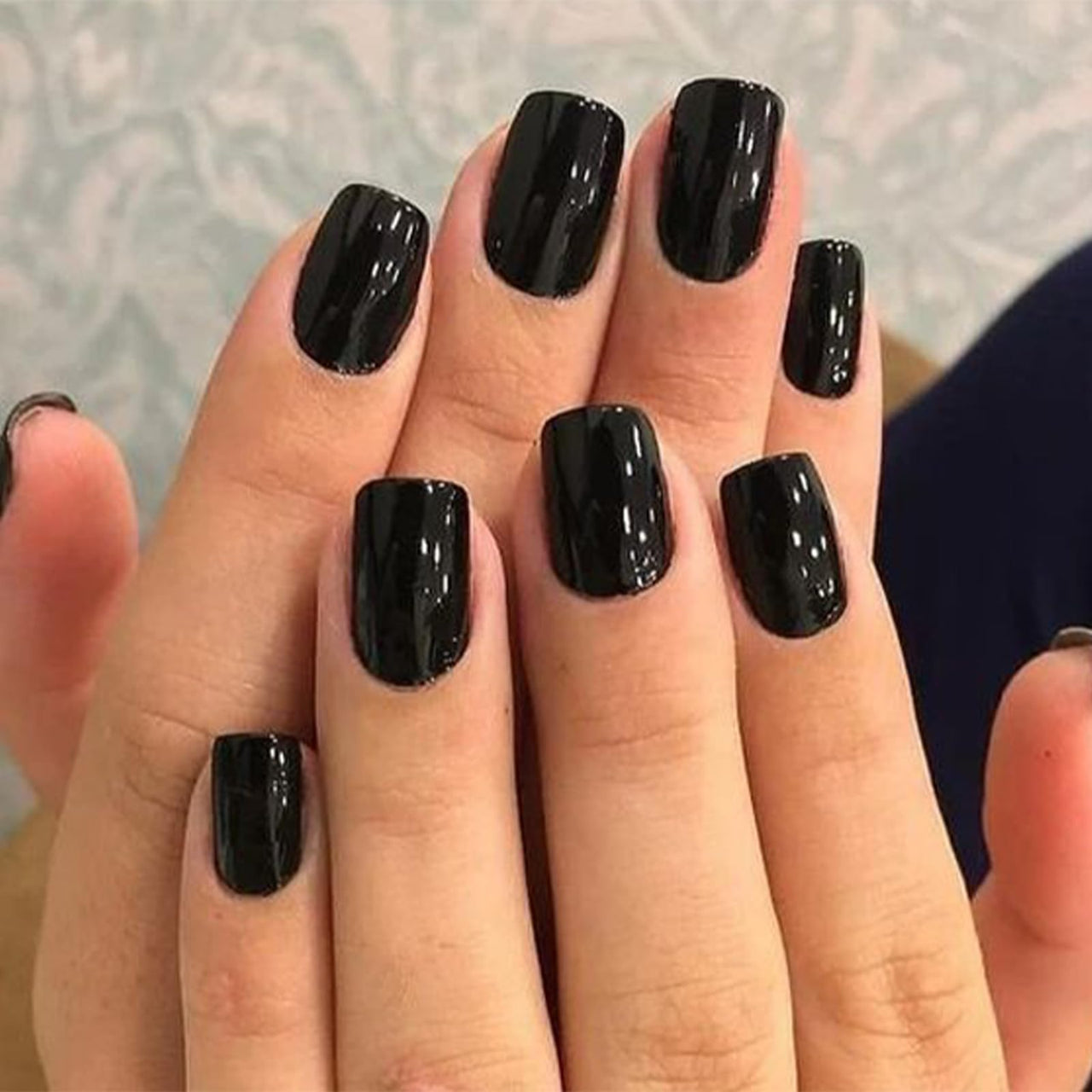 Modelones 32Pcs Black Press on Nails, Upgrade Short Square Fake Nails, Reusable Nail Kit with Nail Glue Adhesive Tabs Mini Nail File, Nails Press Ons 16 Sizes