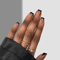 Thumbnail for BTArtboxnails Black Press on Nails - French Tip Press on Nails Short, Square Gel Nail Tips, Supremely Fit Natural Fake Nails in 16 Sizes - 160 Pcs False Nails, Black French | Premium Nail Wraps