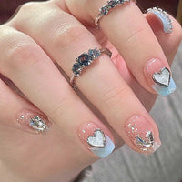 Thumbnail for Hkanlre Square Press on Nails Short Pink Crystal Fake Nails Heart Tips Full Cover False Nails for Women and Girls 24PCS