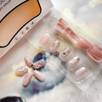 Thumbnail for DZPGUONIZ 24pcs Short Square Press on Nails French Tip Fake Nails White Flower with Star Design Glitter False Nails Luxury Nail Charms Crafts White Stripes Glue on Nails for Women Manicure Tips