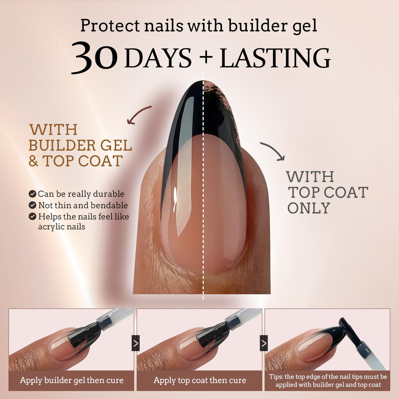 BTArtboxnails Black Press on Nails - French Tip Press on Nails Short, Square Gel Nail Tips, Supremely Fit Natural Fake Nails in 16 Sizes - 160 Pcs False Nails, Black French | Premium Nail Wraps