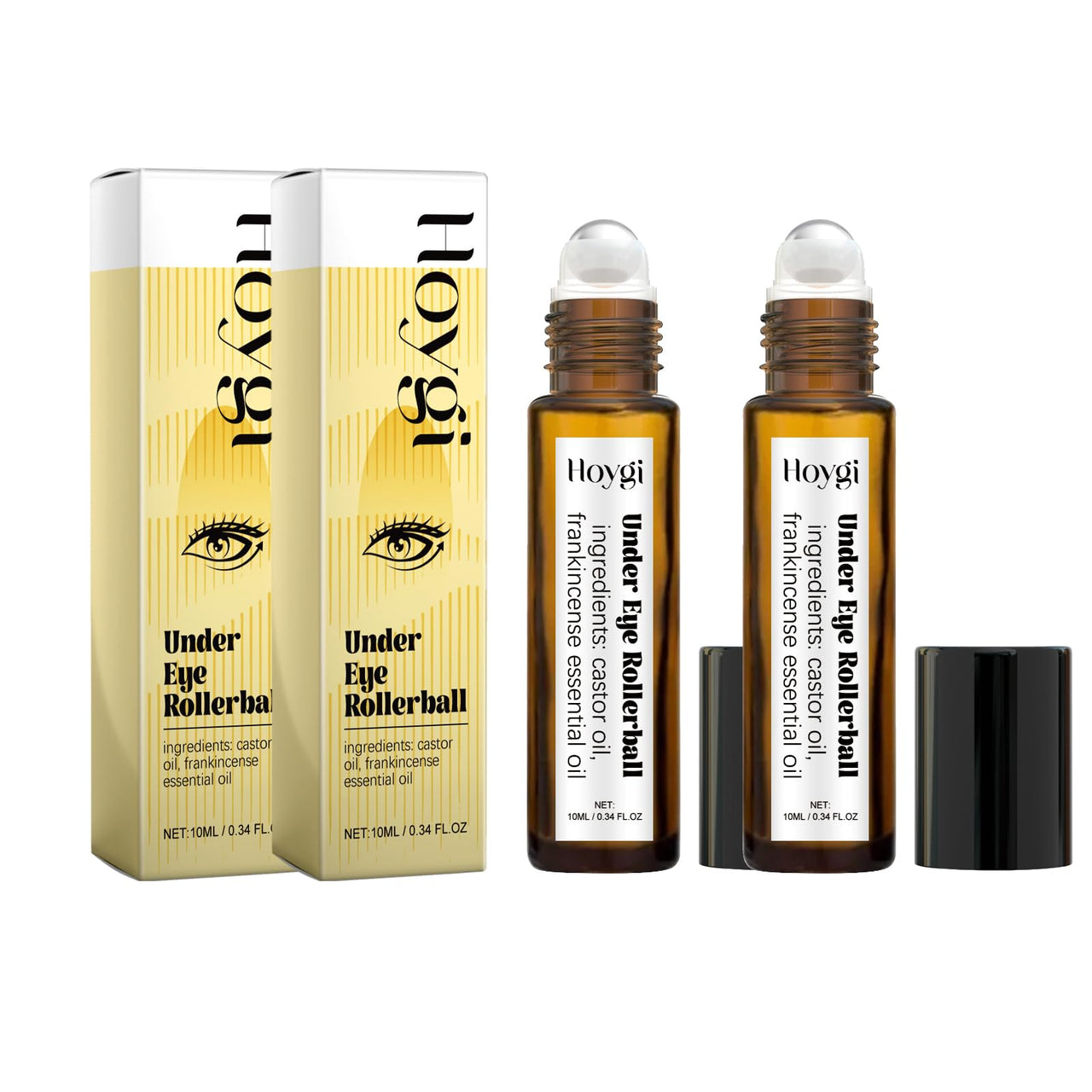 Eye Roller for Puffy Eyes, Castor Oil and Frankincense Eye Roller for Dark Circles, and Wrinkles, Anti Aging Eye Serum Cream, Glass Bottle, 2 PCS