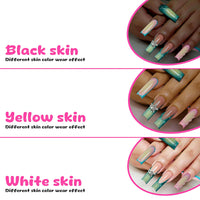 Thumbnail for RUOKEXIN Long Square Press on Nails Green Ombre French Fake Nails Pink Ombre False Nails with 3D Star Designs Long Square Nail Press ons Sparkly Glue on Nails Cute Stick on Nails for Women 24Pcs