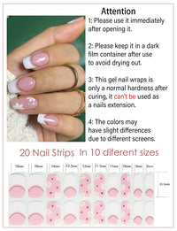 Thumbnail for Semi Cured Gel Nail Strips - French Pink Flower Hydrangea Nail Wraps, 20pcs, UV Ready for DIY Nails