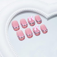 Thumbnail for Leopard Print French Tip Press on Nails Square Fake Nails 3D Resin Bow Charm Designs False Nails Glossy Nude Pink Full Cover Acrylic Stick on Nails for Women Girls DIY Manicure Decoration 24Pcs