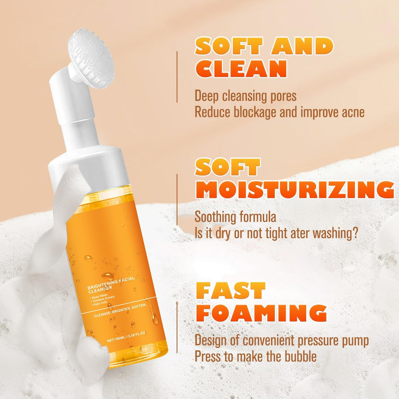 MAROJEIF Turmeric Facial Cleanser, Turmeric Face Wash, Tur-meric Foaming FacialCleanser, Turme-ric Facial Wash, Turmerics Foaming Cleanser for All Skin Deep Cleaning (2pcs)