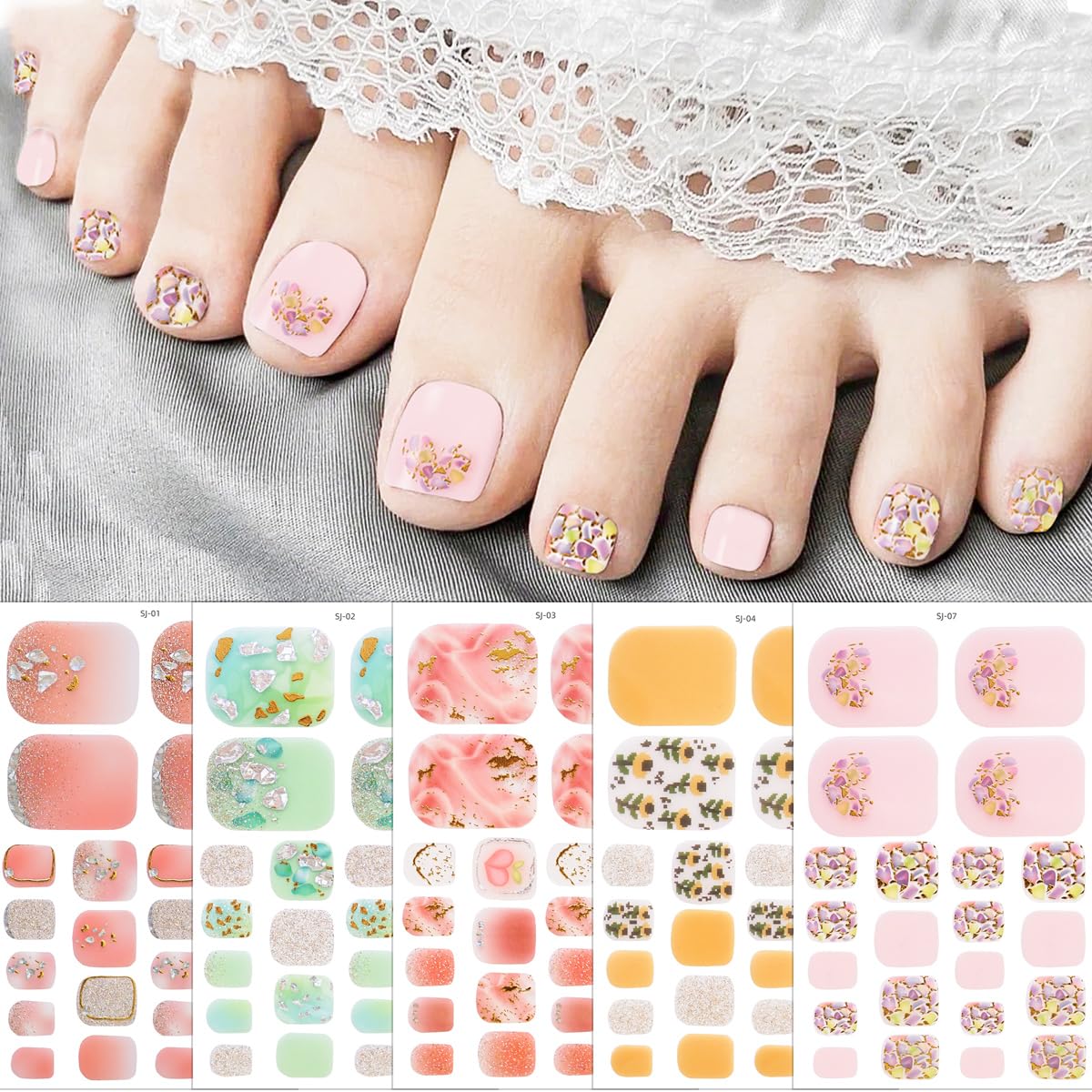 KTAABTR 8 Sheets Toenail Nail Nail Wraps Self-Adhesive Nail Nail Wraps With Daisy Flowers Design - DIY Gel Polish Strips for Women Girls Toe Nail Decorations