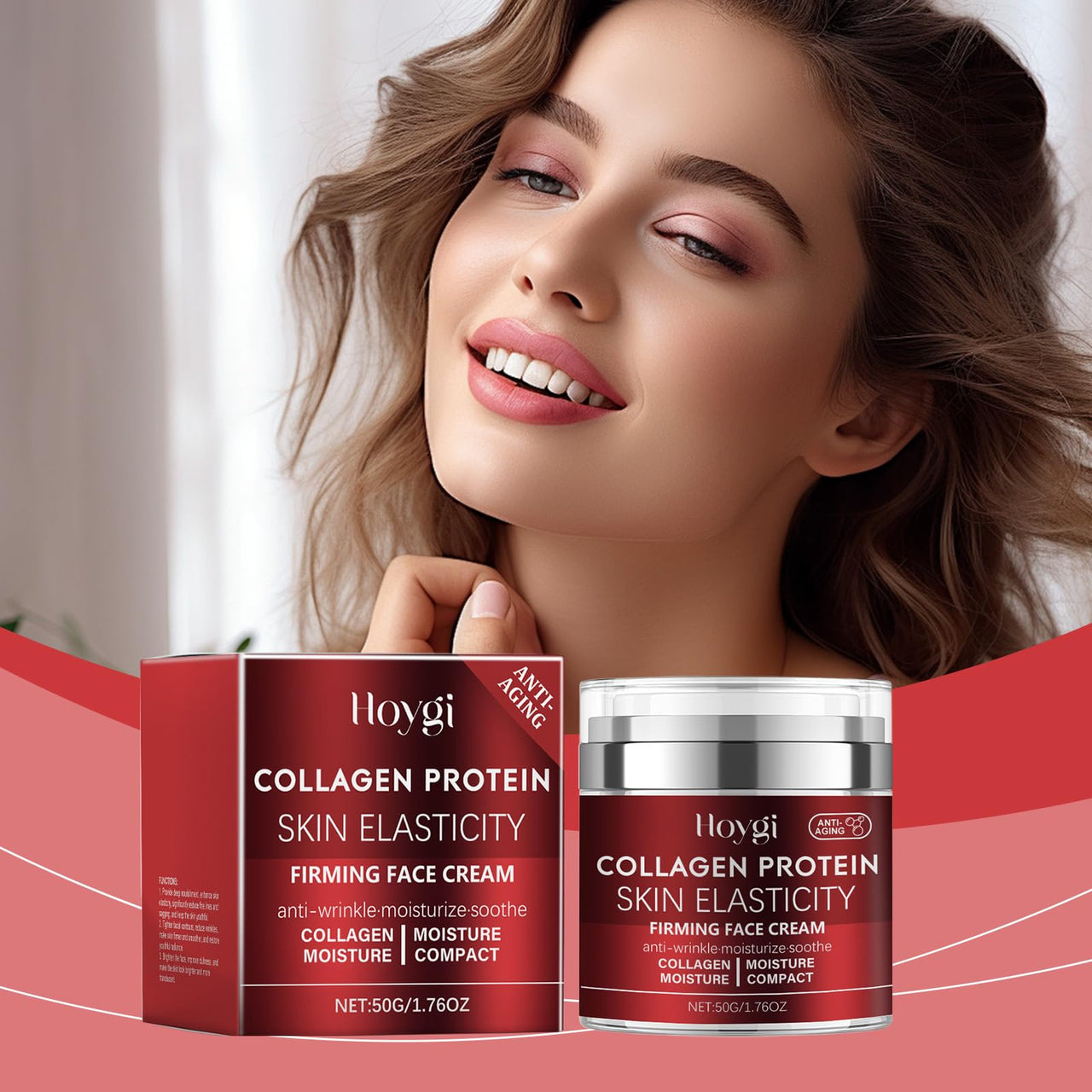 ARANYA Collagen Protein Anti-Wrinkle Face Cream, Firming Moisturizer with Skin Elasticity Formula, Red, 1.76 Oz
