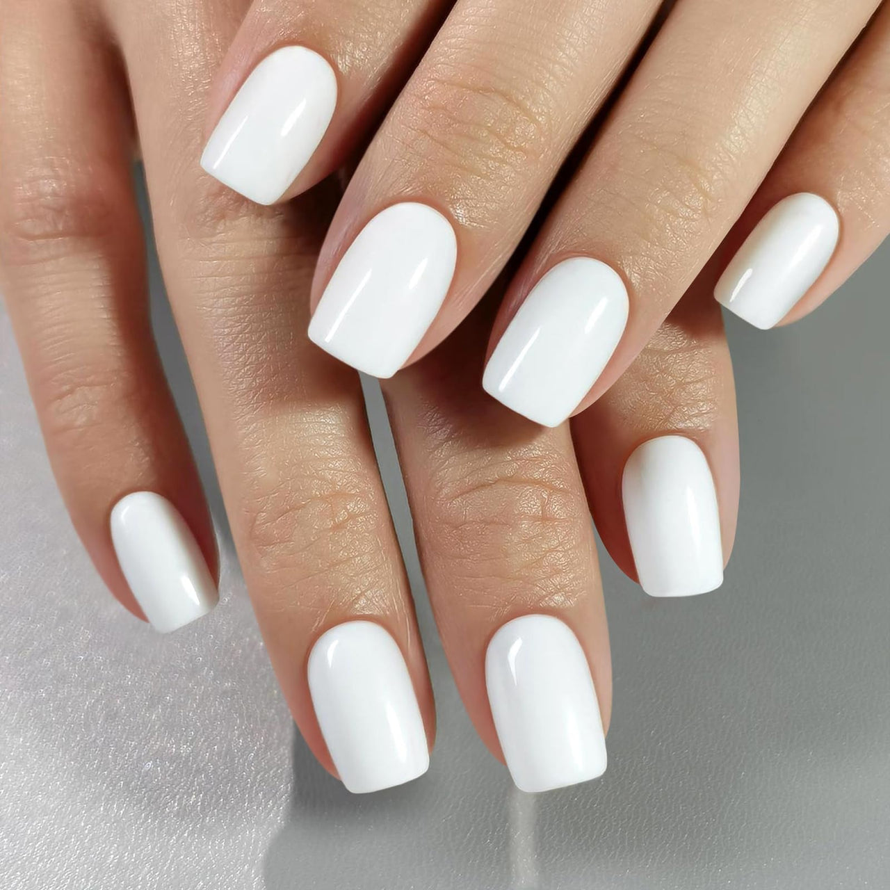 SHANGMENG White Press on Nails Short - Soft Gel Square Press on Nails for Women Gift, Fit Perfectly & Natural Stick on Nails with Glue in 16 Sizes - 32 Reusable Fake Nails, Classic White