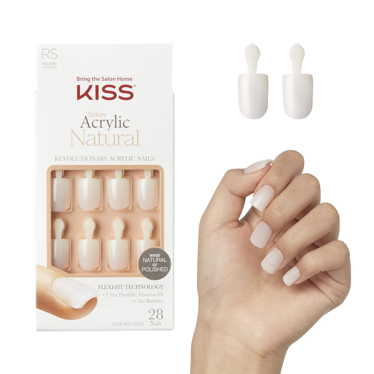 KISS Salon Acrylic Natural Press On Nails, Nail glue included, 'Rare', Nude, Short Size, Squoval Shape, Includes 28 Nails, 2g Glue, 1 Manicure Stick, 1 Mini File | Premium Nail Wraps - Premium Nail Wraps, Salon-Quality, Easy Application