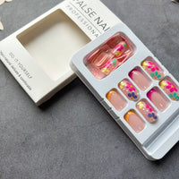 Thumbnail for French Tip Press on Nails Short Square Fake Nails Nude Pink False with Flower Designs Acrylic Artificial Nails Full Cover Glue on Nails Stick on Nails for Women Girls