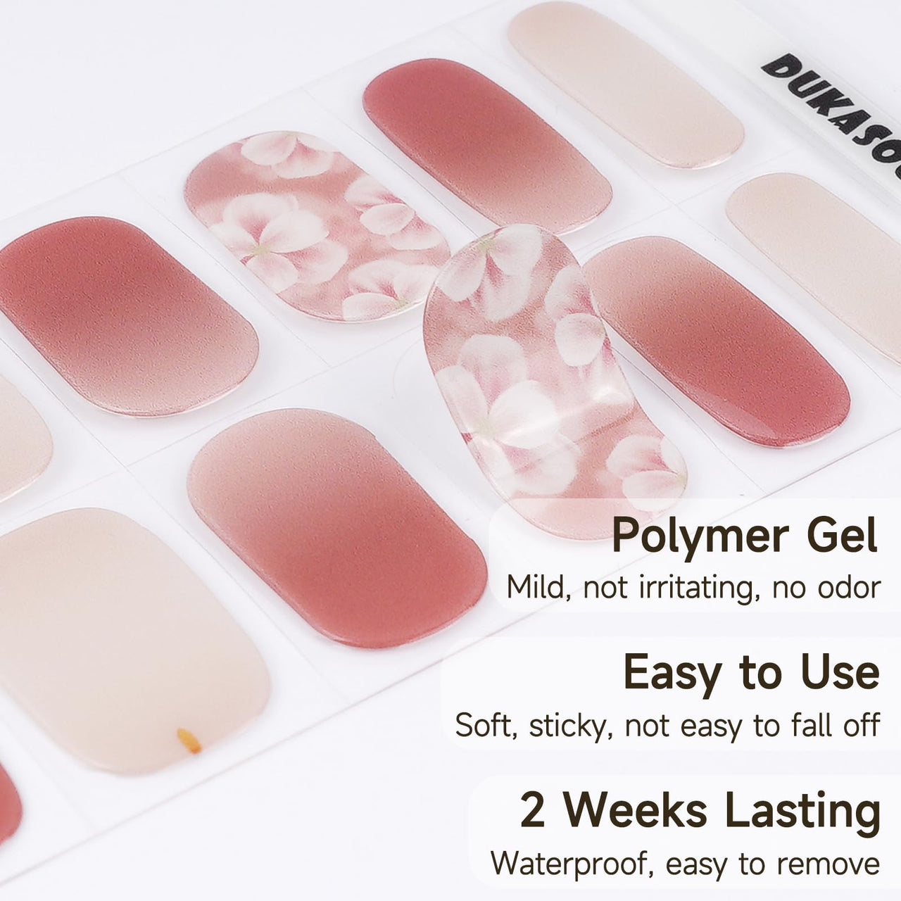 DUKASOU Semi Cured Gel Nail Strips | 28 pcs Gel Nails Strips Work with Any UV Lamps, Long Lasting UV Nail Nail Nail Wraps for Women DIY Nails Nail Wraps(Pink Flower)