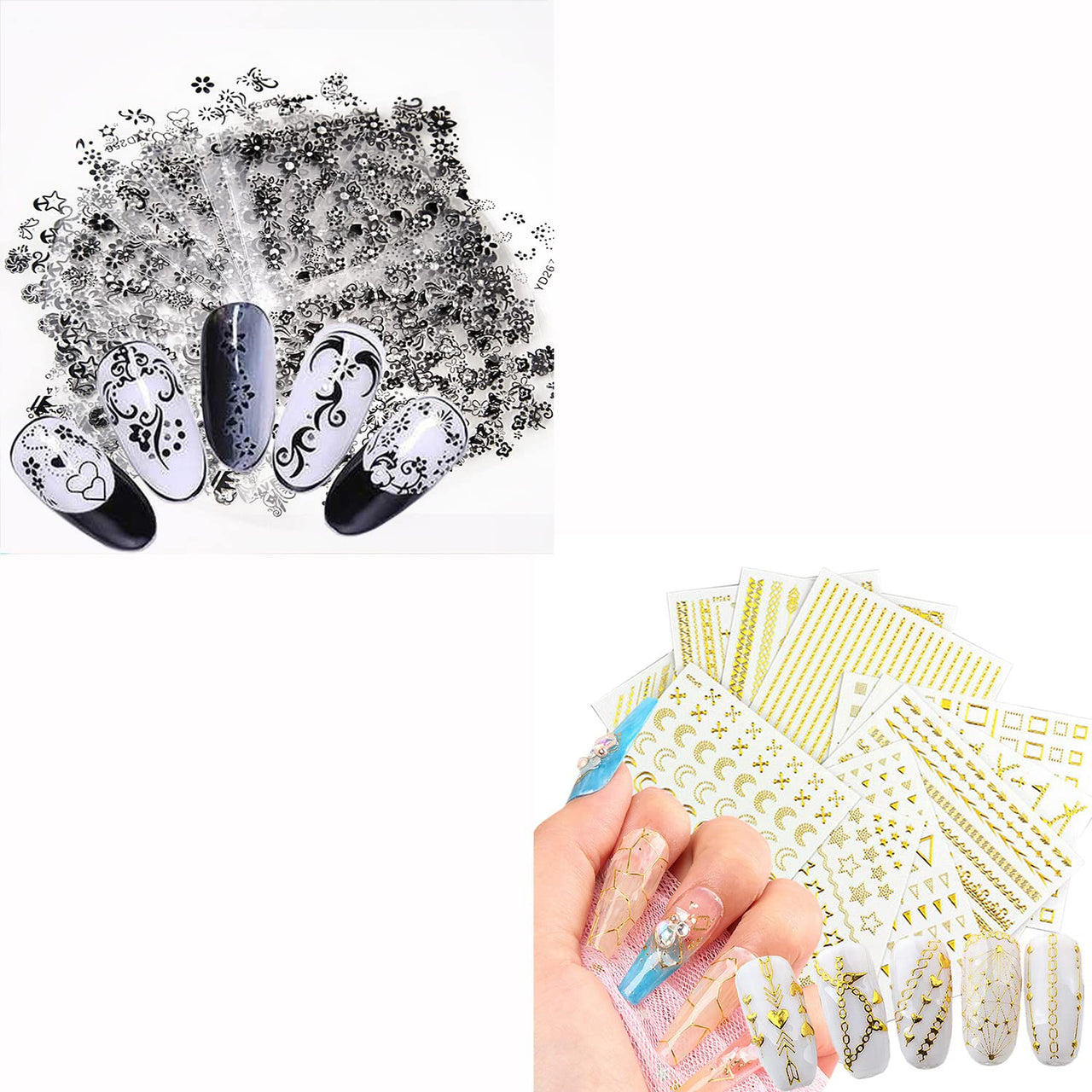 30 Sheets Black Nail Nail Nail Wraps and 12 Sheets Gold Nail Nail Nail Wraps